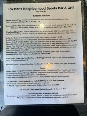 Rixster Grill menu 1